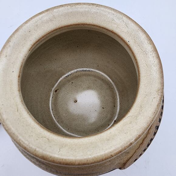 Vtg Mad Money Savings Jar Glazed Stoneware Cork Lid Brown Cream Gargen Ridge 5" - Picture 7 of 10